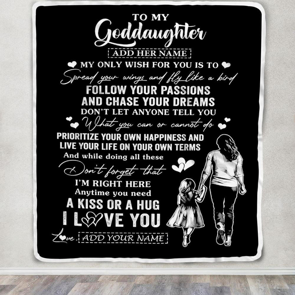 Personalized To My Goddaughter Gifts Blanket From Godmother Aunt My Only Wish For You Goddaughter Birthday Gifts Graduation Christmas Fleece Throw Blanket | siriusteestore