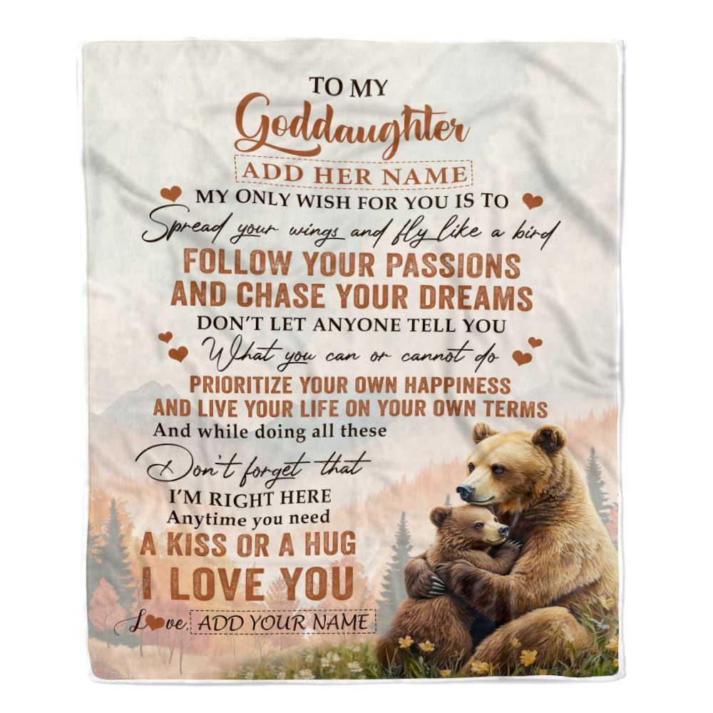 Personalized To My Goddaughter Gifts Blanket From Godmother Bear My Only Wish For You Goddaughter Birthday Gifts Graduation Christmas Fleece Throw Blanket | siriusteestore