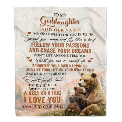 Personalized To My Goddaughter Gifts Blanket From Godmother Bear My Only Wish For You Goddaughter Birthday Gifts Graduation Christmas Fleece Throw Blanket | siriusteestore