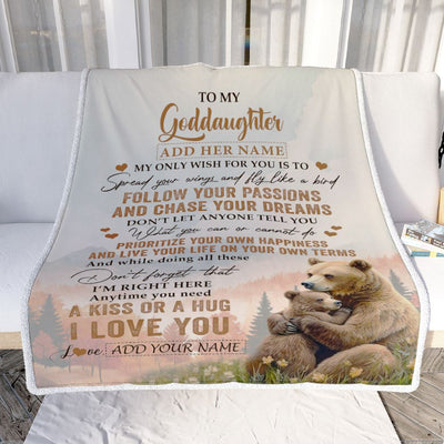 Personalized To My Goddaughter Gifts Blanket From Godmother Bear My Only Wish For You Goddaughter Birthday Gifts Graduation Christmas Fleece Throw Blanket | siriusteestore