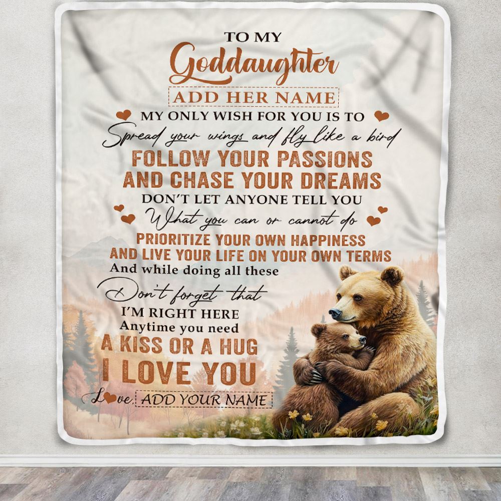 Personalized To My Goddaughter Gifts Blanket From Godmother Bear My Only Wish For You Goddaughter Birthday Gifts Graduation Christmas Fleece Throw Blanket | siriusteestore