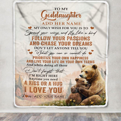 Personalized To My Goddaughter Gifts Blanket From Godmother Bear My Only Wish For You Goddaughter Birthday Gifts Graduation Christmas Fleece Throw Blanket | siriusteestore