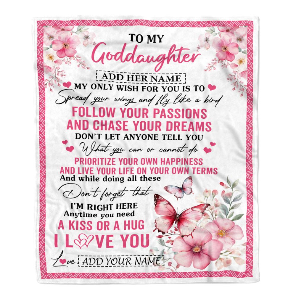 Personalized To My Goddaughter Gifts Blanket From Godmother Butterfly My Only Wish For You Goddaughter Birthday Gifts Graduation Christmas Fleece Blanket | siriusteestore