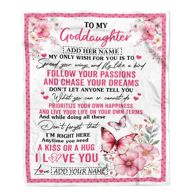 Personalized To My Goddaughter Gifts Blanket From Godmother Butterfly My Only Wish For You Goddaughter Birthday Gifts Graduation Christmas Fleece Blanket | siriusteestore