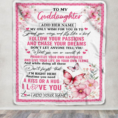 Personalized To My Goddaughter Gifts Blanket From Godmother Butterfly My Only Wish For You Goddaughter Birthday Gifts Graduation Christmas Fleece Blanket | siriusteestore