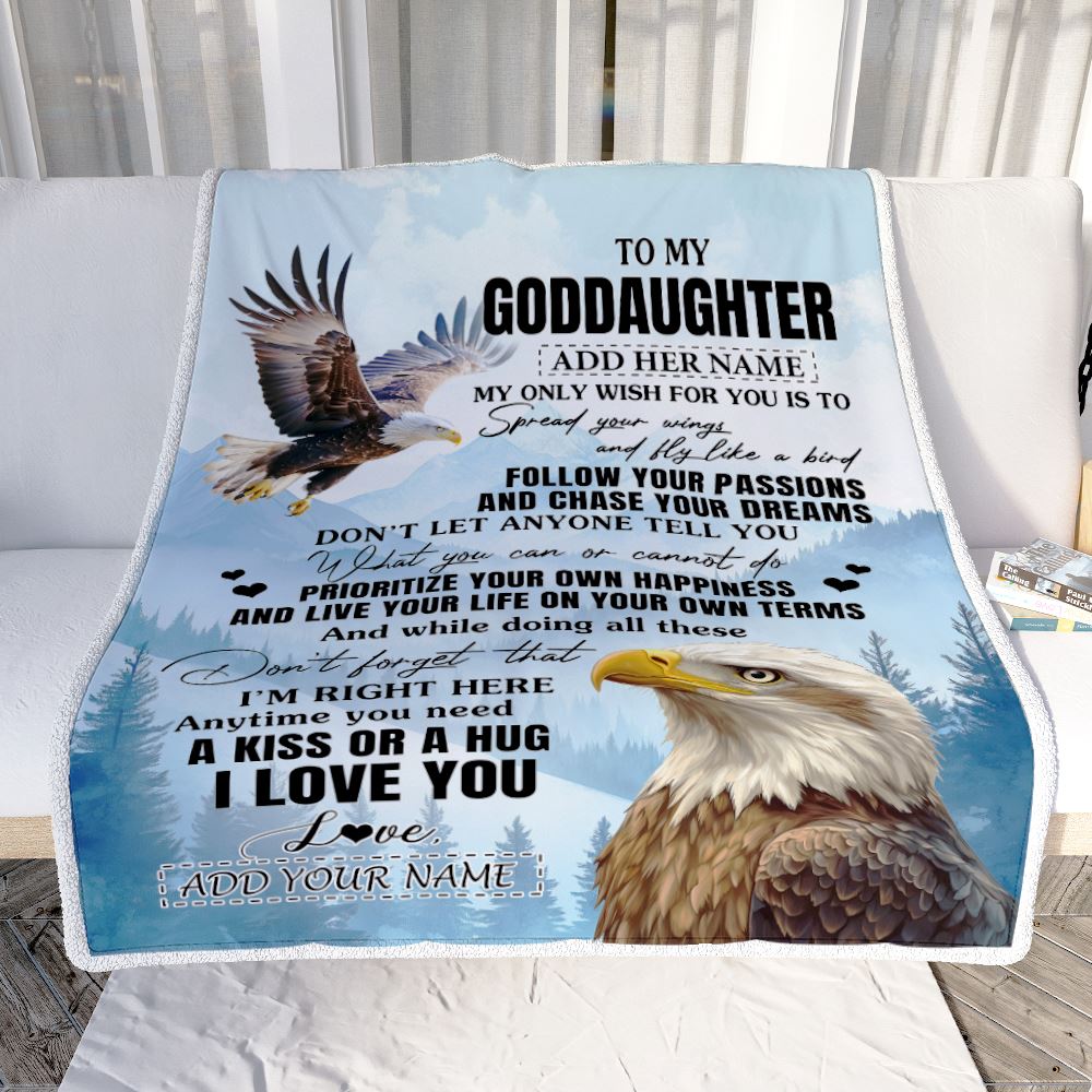 Personalized To My Goddaughter Gifts Blanket From Godmother Eagle My Only Wish For You Goddaughter Birthday Gifts Graduation Christmas Fleece Throw Blanket | siriusteestore