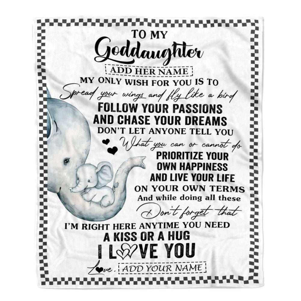 Personalized To My Goddaughter Gifts Blanket From Godmother Elephant My Only Wish For You Goddaughter Birthday Gifts Graduation Christmas Fleece Blanket | siriusteestore