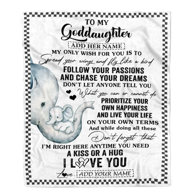 Personalized To My Goddaughter Gifts Blanket From Godmother Elephant My Only Wish For You Goddaughter Birthday Gifts Graduation Christmas Fleece Blanket | siriusteestore