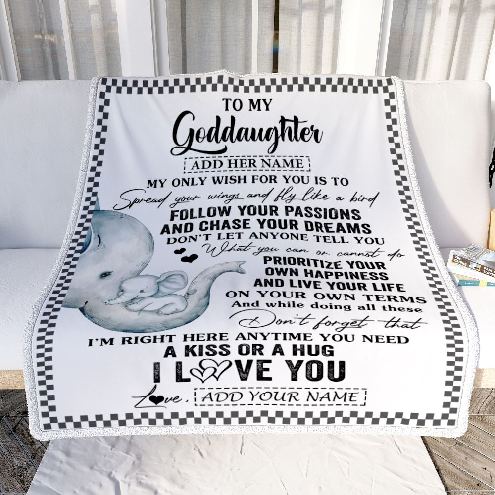 Personalized To My Goddaughter Gifts Blanket From Godmother Elephant My Only Wish For You Goddaughter Birthday Gifts Graduation Christmas Fleece Blanket | siriusteestore