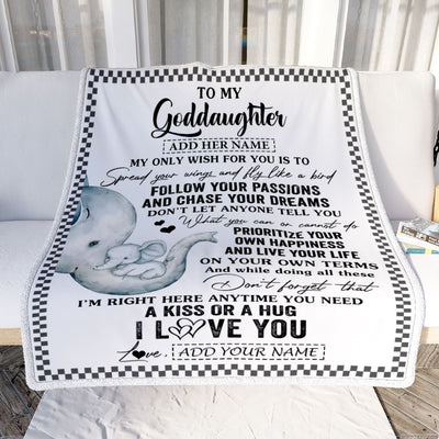 Personalized To My Goddaughter Gifts Blanket From Godmother Elephant My Only Wish For You Goddaughter Birthday Gifts Graduation Christmas Fleece Blanket | siriusteestore