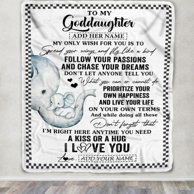 Personalized To My Goddaughter Gifts Blanket From Godmother Elephant My Only Wish For You Goddaughter Birthday Gifts Graduation Christmas Fleece Blanket | siriusteestore