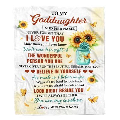 Personalized To My Goddaughter Gifts Blanket From Godmother Encouragement Sunflower Presents For Goddaughter Birthday Gift Graduation Christmas Fleece Blanket | siriusteestore