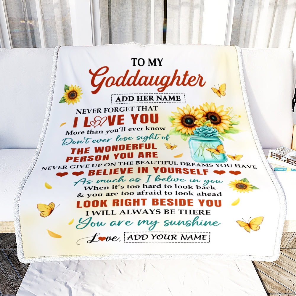 Personalized To My Goddaughter Gifts Blanket From Godmother Encouragement Sunflower Presents For Goddaughter Birthday Gift Graduation Christmas Fleece Blanket | siriusteestore