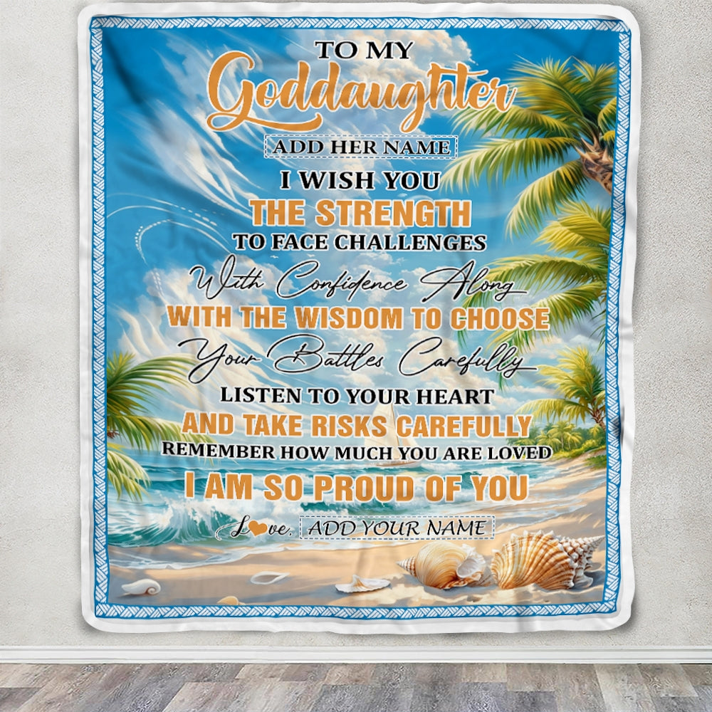 Personalized To My Goddaughter Gifts Blanket From Godmother Godfather I Wish You The Strength Beach Goddaughter Birthday Gifts Christmas Fleece Blanket | siriusteestore