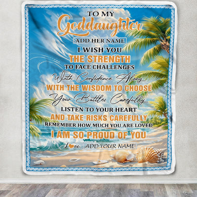 Personalized To My Goddaughter Gifts Blanket From Godmother Godfather I Wish You The Strength Beach Goddaughter Birthday Gifts Christmas Fleece Blanket | siriusteestore