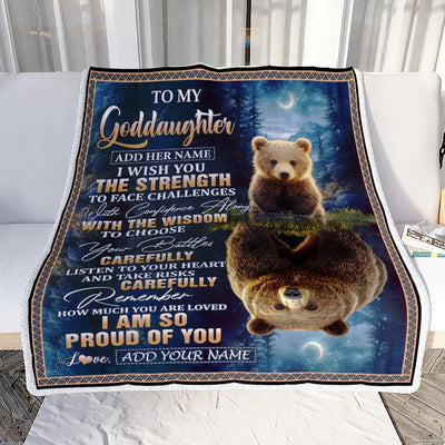 Personalized To My Goddaughter Gifts Blanket From Godmother Godfather I Wish You The Strength Bear Goddaughter Birthday Gifts Christmas Fleece Blanket | siriusteestore