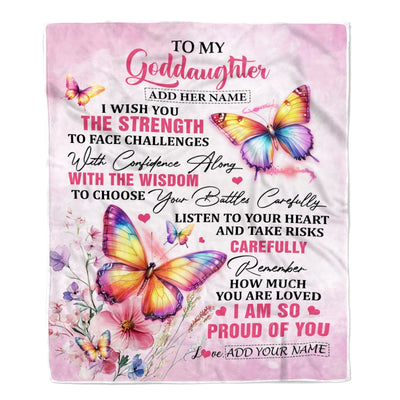 Personalized To My Goddaughter Gifts Blanket From Godmother Godfather I Wish You The Strength Butterfly Goddaughter Birthday Gifts Christmas Fleece Blanket | siriusteestore