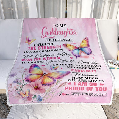 Personalized To My Goddaughter Gifts Blanket From Godmother Godfather I Wish You The Strength Butterfly Goddaughter Birthday Gifts Christmas Fleece Blanket | siriusteestore