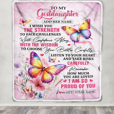 Personalized To My Goddaughter Gifts Blanket From Godmother Godfather I Wish You The Strength Butterfly Goddaughter Birthday Gifts Christmas Fleece Blanket | siriusteestore