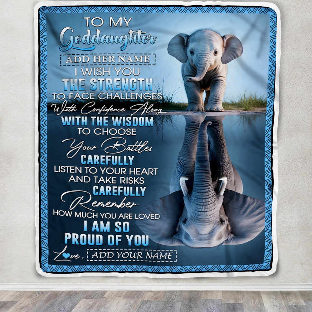 Personalized To My Goddaughter Gifts Blanket From Godmother Godfather I Wish You The Strength Elephant Goddaughter Birthday Gifts Christmas Fleece Blanket | siriusteestore
