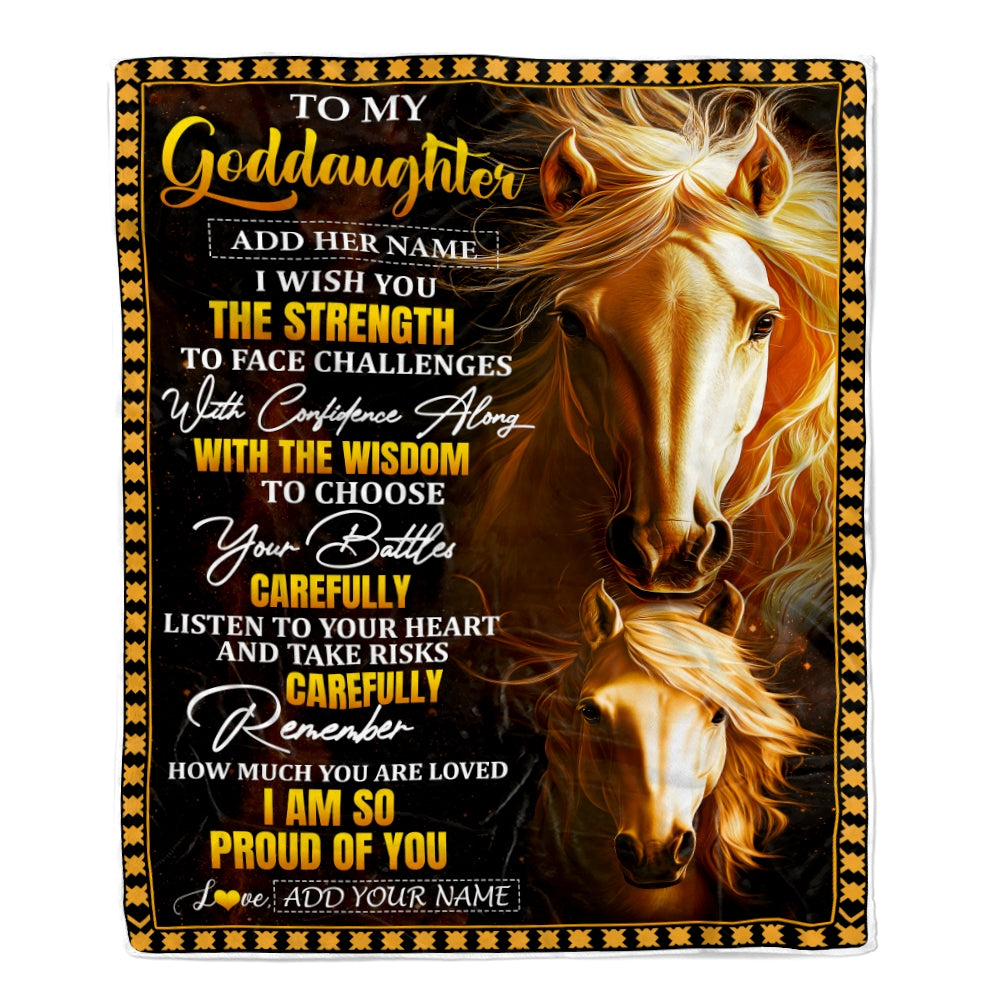 Personalized To My Goddaughter Gifts Blanket From Godmother Godfather I Wish You The Strength Horse Goddaughter Birthday Gifts Christmas Fleece Blanket | siriusteestore
