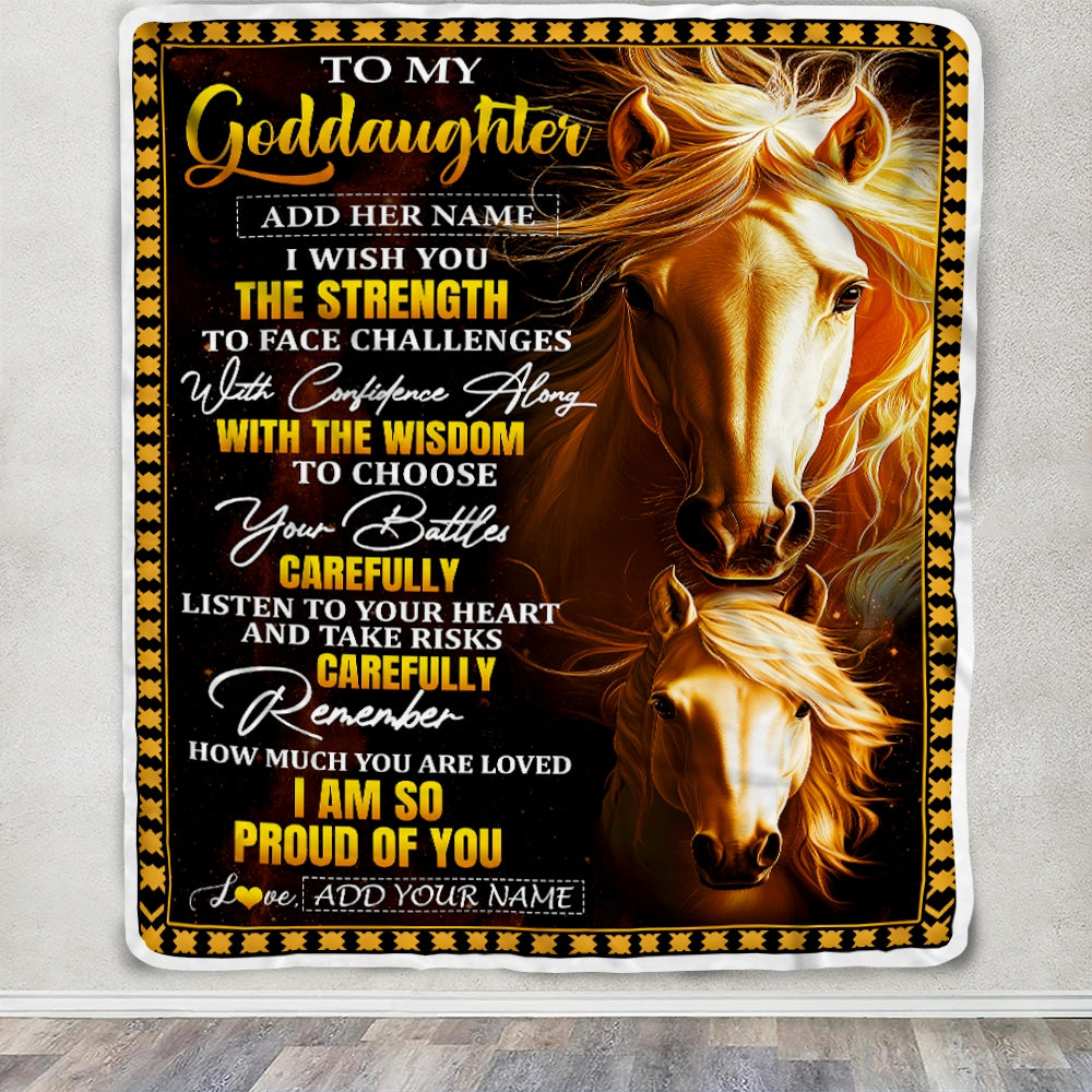 Personalized To My Goddaughter Gifts Blanket From Godmother Godfather I Wish You The Strength Horse Goddaughter Birthday Gifts Christmas Fleece Blanket | siriusteestore