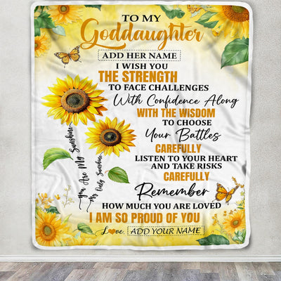 Personalized To My Goddaughter Gifts Blanket From Godmother Godfather I Wish You The Strength Sunflower Goddaughter Birthday Gifts Christmas Fleece Blanket | siriusteestore