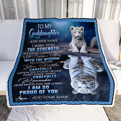 Personalized To My Goddaughter Gifts Blanket From Godmother Godfather I Wish You The Strength White Tier Goddaughter Birthday Gifts Christmas Fleece Blanket | siriusteestore