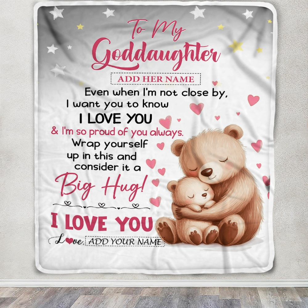 Personalized To My Goddaughter Gifts Blanket From Godmother Godfather Proud Of You Bear Goddaughter Gift For Birthday Graduation Christmas Fleece Blanket | siriusteestore