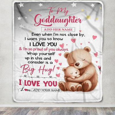 Personalized To My Goddaughter Gifts Blanket From Godmother Godfather Proud Of You Bear Goddaughter Gift For Birthday Graduation Christmas Fleece Blanket | siriusteestore