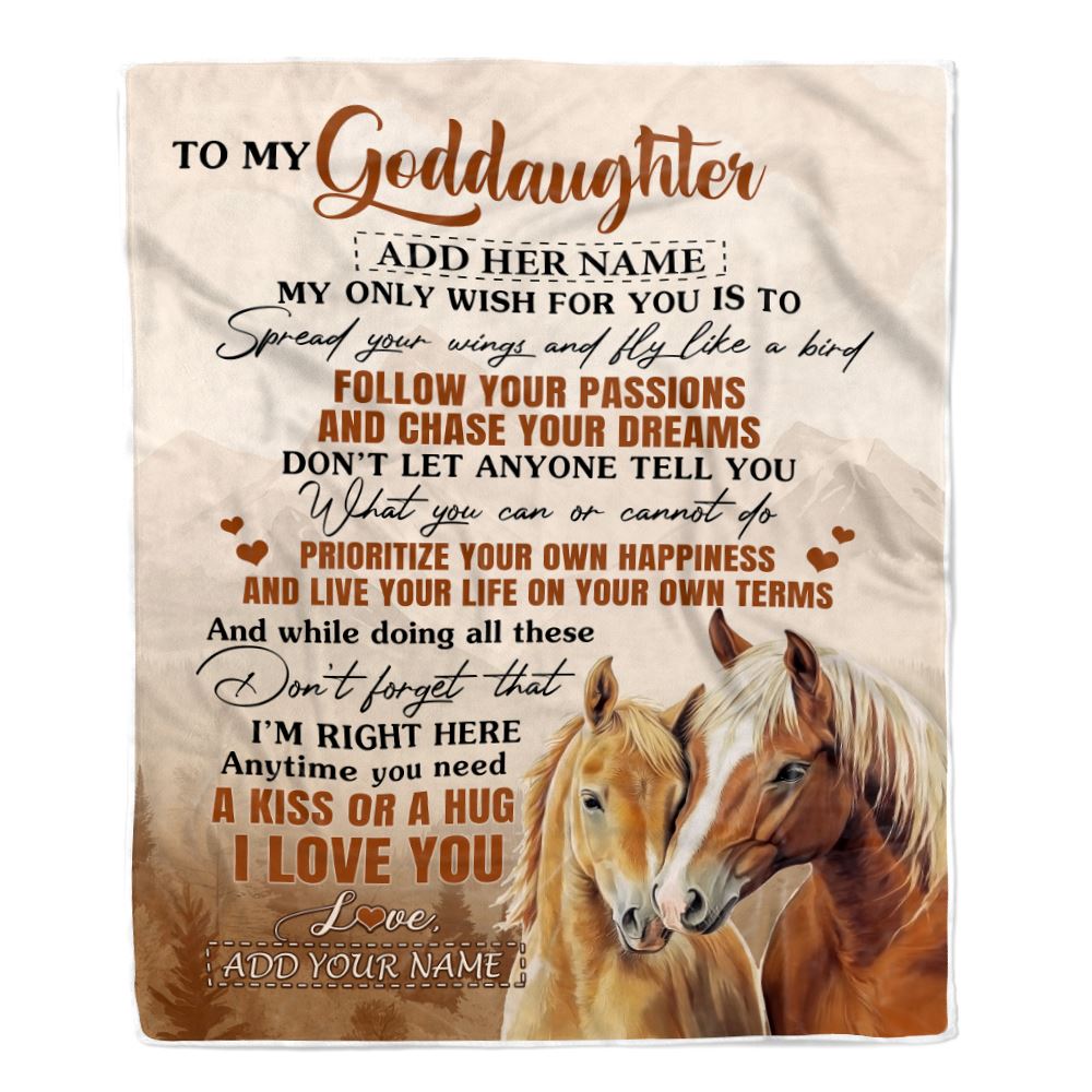 Personalized To My Goddaughter Gifts Blanket From Godmother Horse My Only Wish For You Goddaughter Birthday Gifts Graduation Christmas Fleece Throw Blanket | siriusteestore