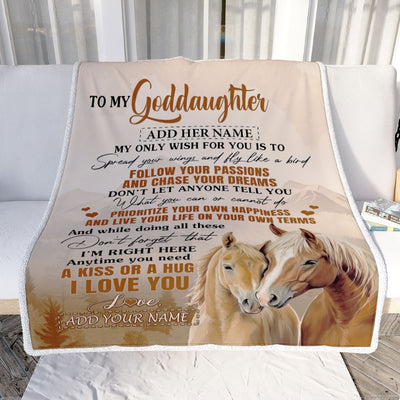 Personalized To My Goddaughter Gifts Blanket From Godmother Horse My Only Wish For You Goddaughter Birthday Gifts Graduation Christmas Fleece Throw Blanket | siriusteestore