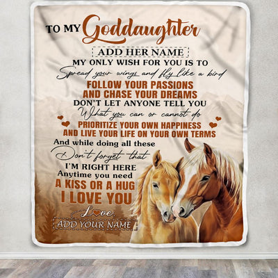 Personalized To My Goddaughter Gifts Blanket From Godmother Horse My Only Wish For You Goddaughter Birthday Gifts Graduation Christmas Fleece Throw Blanket | siriusteestore
