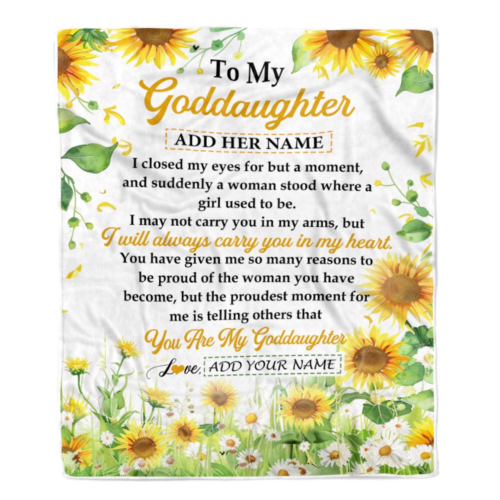 Personalized To My Goddaughter Gifts Blanket From Godmother I Closed My Eyes Sunflower Best Goddaughter Birthday Gifts Christmas Customized Fleece Blanket | siriusteestore