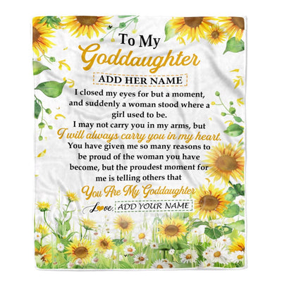 Personalized To My Goddaughter Gifts Blanket From Godmother I Closed My Eyes Sunflower Best Goddaughter Birthday Gifts Christmas Customized Fleece Blanket | siriusteestore