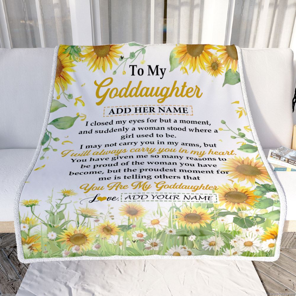 Personalized To My Goddaughter Gifts Blanket From Godmother I Closed My Eyes Sunflower Best Goddaughter Birthday Gifts Christmas Customized Fleece Blanket | siriusteestore