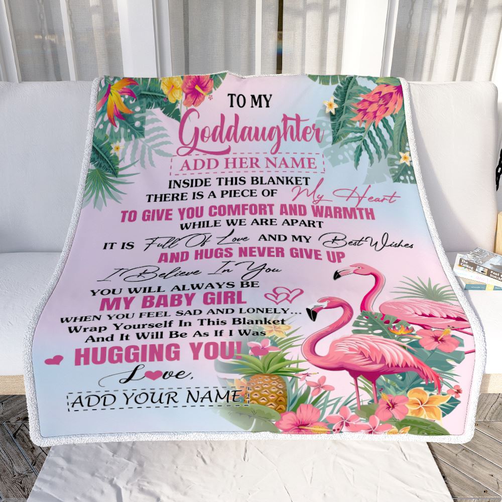 Personalized To My Goddaughter Gifts Blanket From Godmother Inside This Blanket Flamingo Best Goddaughter Birthday Gifts Christmas Customized Fleece Blanket | siriusteestore