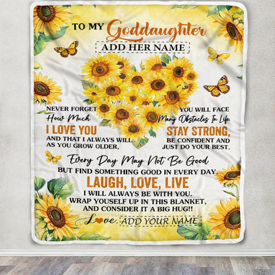 Personalized To My Goddaughter Gifts Blanket From Godmother Laugh Love Live Sunflower Goddaughter Birthday Gifts Graduation Christmas Bedroom Fleece Blanket | siriusteestore
