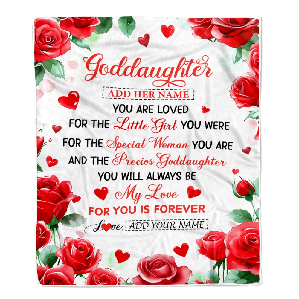Personalized To My Goddaughter Gifts Blanket From Godmother Rose Flower Present For Adult Birthday Gifts For Goddaughter Christmas Custom Fleece Blanket | siriusteestore