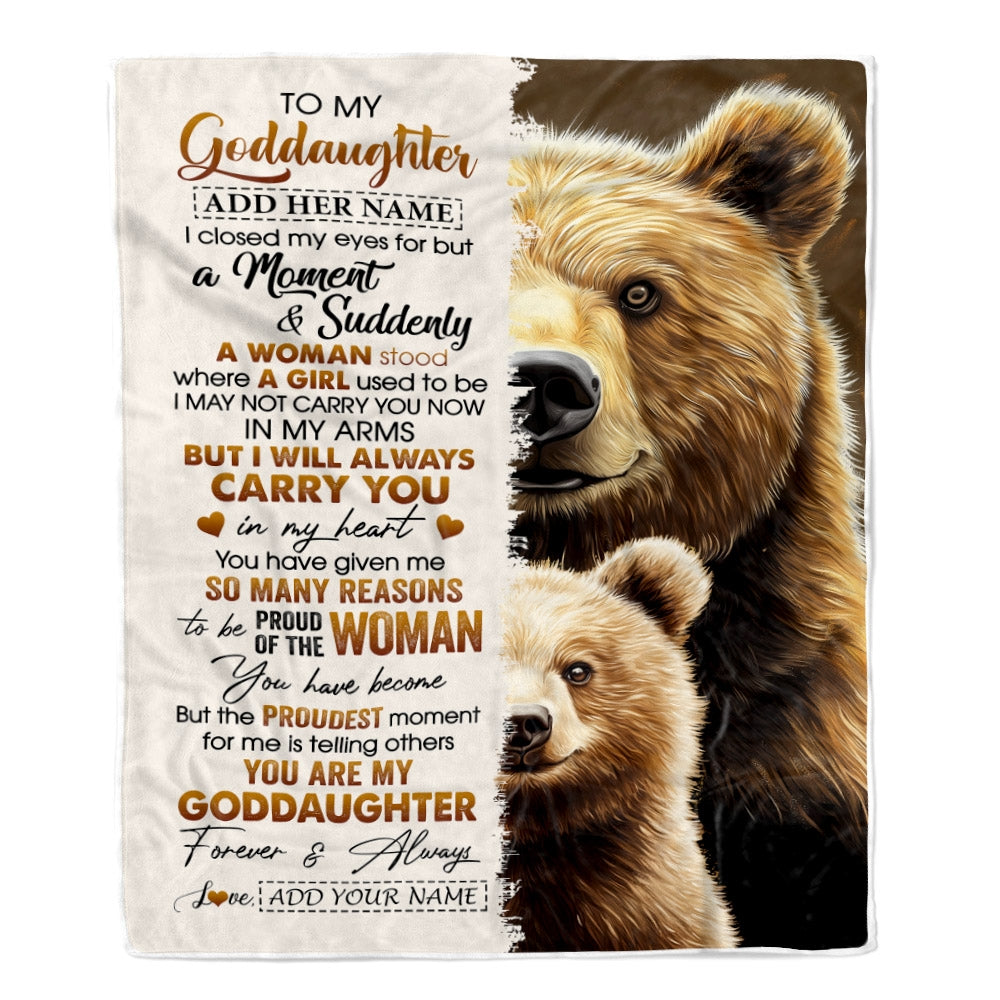 Personalized To My Goddaughter Gifts Blanket From Godmother Uncle I Close My Eyes Bear Goddaughter Birthday Gifts Graduation Christmas Fleece Throw Blanket | siriusteestore
