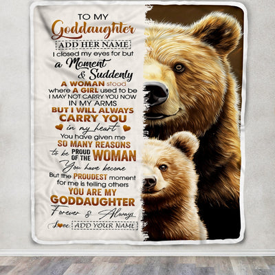 Personalized To My Goddaughter Gifts Blanket From Godmother Uncle I Close My Eyes Bear Goddaughter Birthday Gifts Graduation Christmas Fleece Throw Blanket | siriusteestore