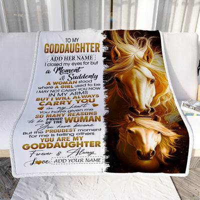 Personalized To My Goddaughter Gifts Blanket From Godmother Uncle I Close My Eyes Horse Goddaughter Birthday Gifts Graduation Christmas Fleece Throw Blanket | siriusteestore