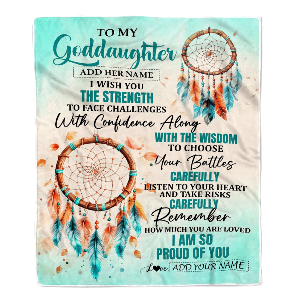 Personalized To My Goddaughter Gifts Blanket From Godmother Uncle I Wish You The Strength Dream Catcher Goddaughter Birthday Gifts Christmas Fleece Blanket | siriusteestore