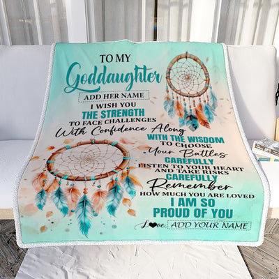 Personalized To My Goddaughter Gifts Blanket From Godmother Uncle I Wish You The Strength Dream Catcher Goddaughter Birthday Gifts Christmas Fleece Blanket | siriusteestore