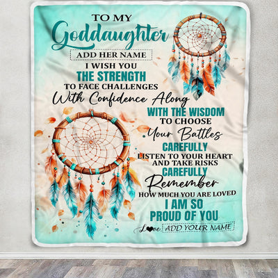 Personalized To My Goddaughter Gifts Blanket From Godmother Uncle I Wish You The Strength Dream Catcher Goddaughter Birthday Gifts Christmas Fleece Blanket | siriusteestore
