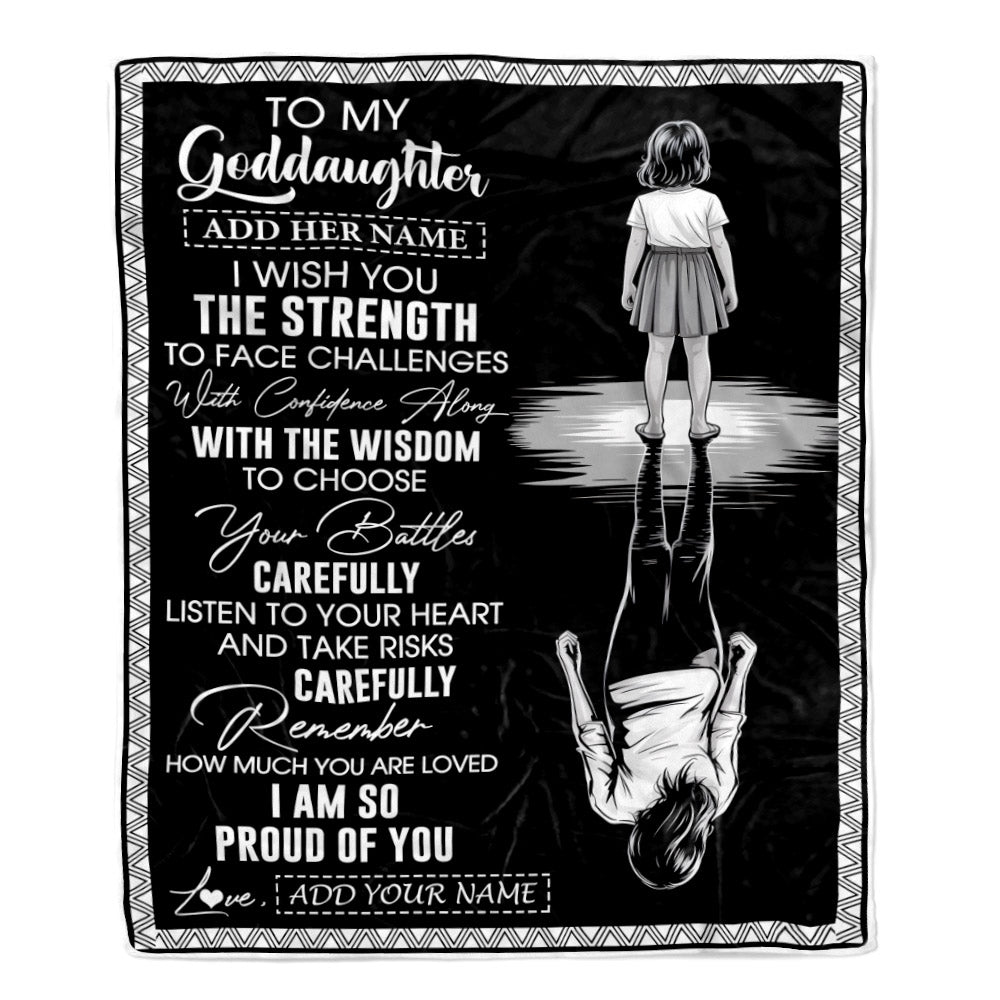 Personalized To My Goddaughter Gifts Blanket From Godmother Uncle I Wish You The Strength Goddaughter Birthday Gifts Christmas Graduation Custom Fleece Blanket | siriusteestore