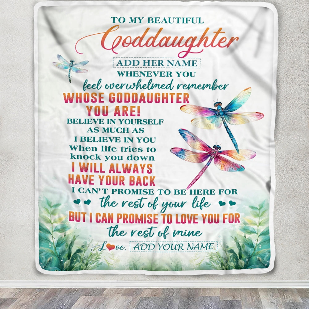 Personalized To My Goddaughter Gifts Blanket From Godmother Uncle Whenever You Feel Dragonfly Goddaughter Birthday Gifts Graduation Christmas Fleece Blanket | siriusteestore