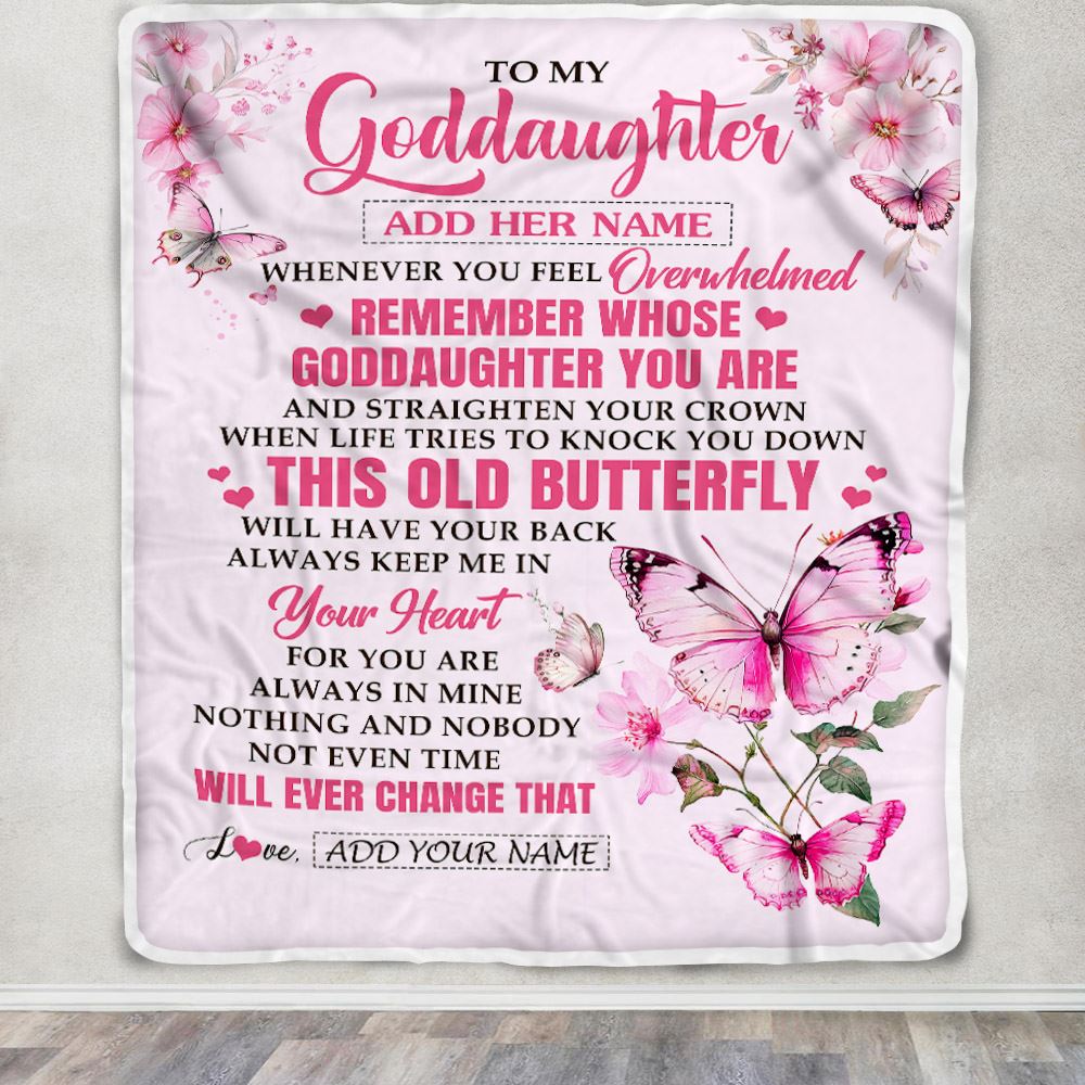 Personalized To My Goddaughter Gifts Blanket From Godmother Whenever Butterfly Unique Birthday Gifts For Goddaughter Graduation Christmas Fleece Blanket | siriusteestore