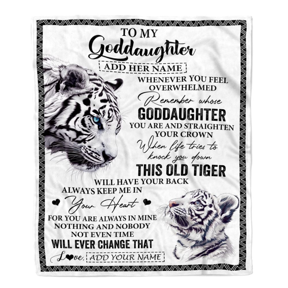 Personalized To My Goddaughter Gifts Blanket From Godmother Whenever White Tiger Unique Birthday Gifts For Goddaughter Graduation Christmas Fleece Blanket | siriusteestore