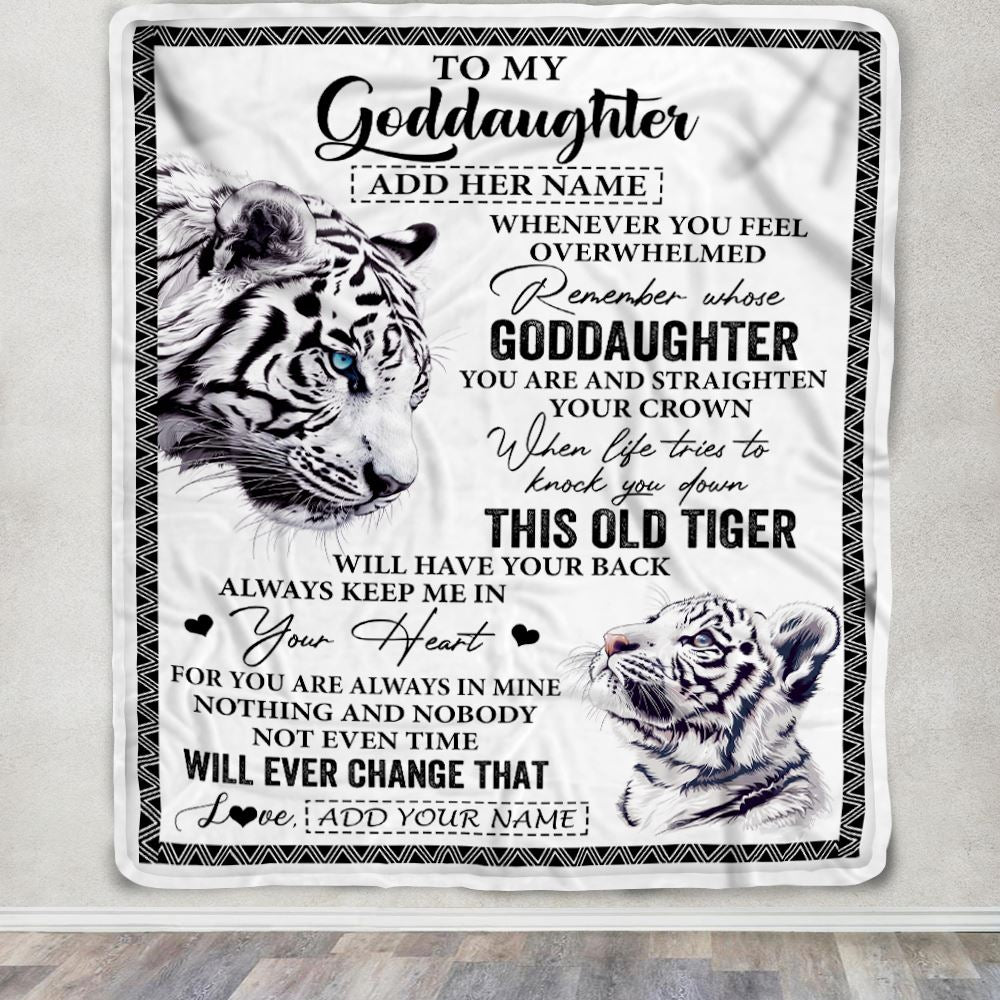 Personalized To My Goddaughter Gifts Blanket From Godmother Whenever White Tiger Unique Birthday Gifts For Goddaughter Graduation Christmas Fleece Blanket | siriusteestore